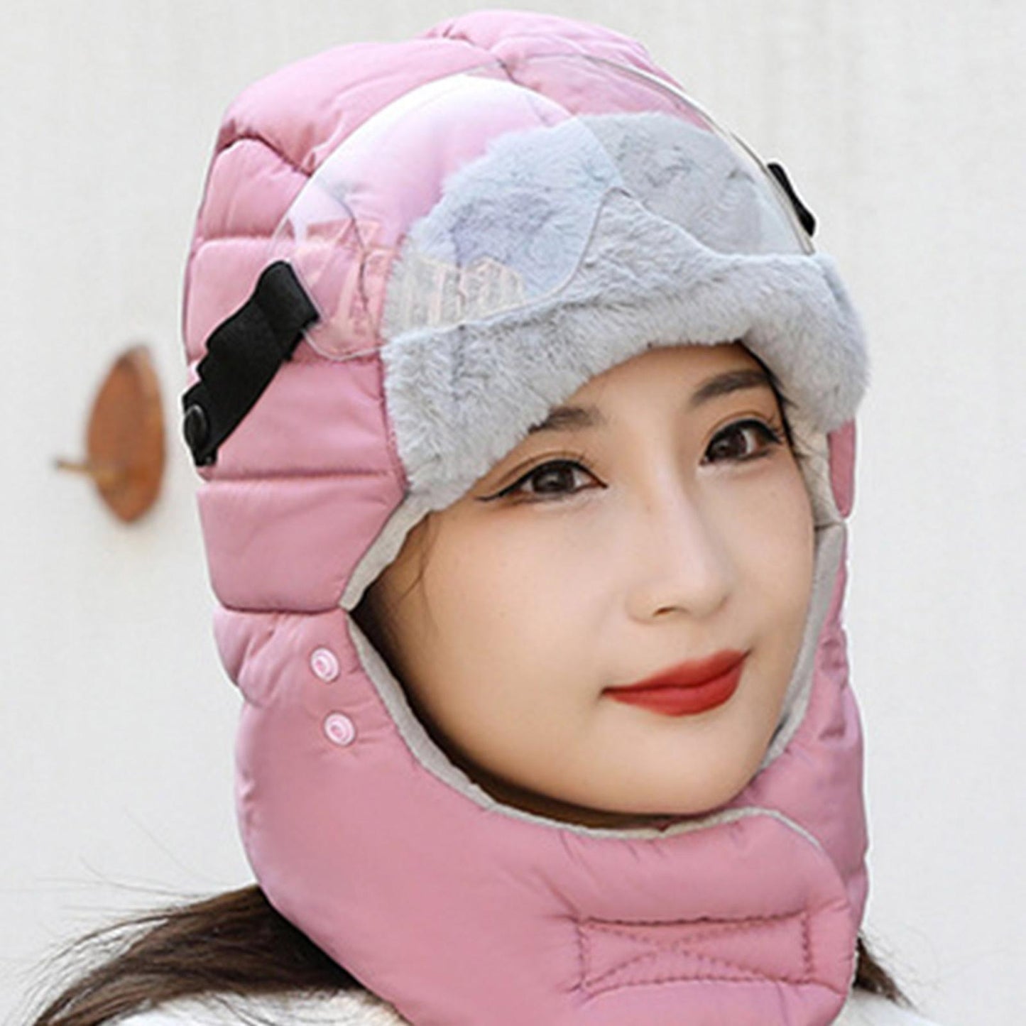 Winter Fur Face Mask With Goggles & Detachable Mask