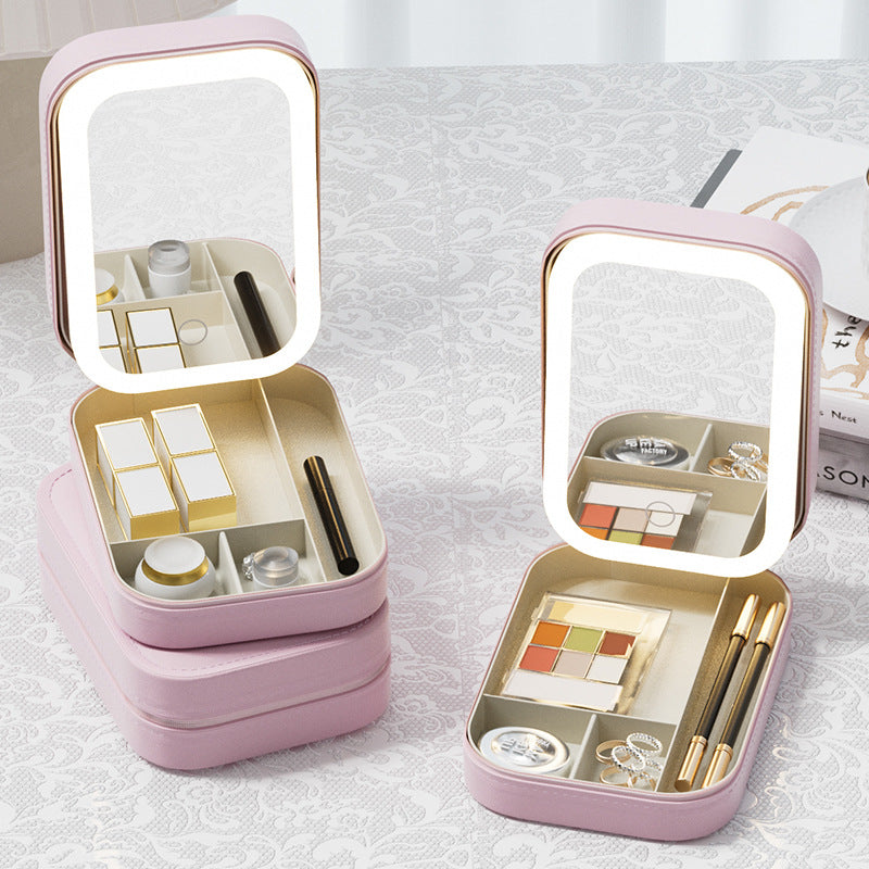 Portable Cosmetic Organizer With LED Mirror
