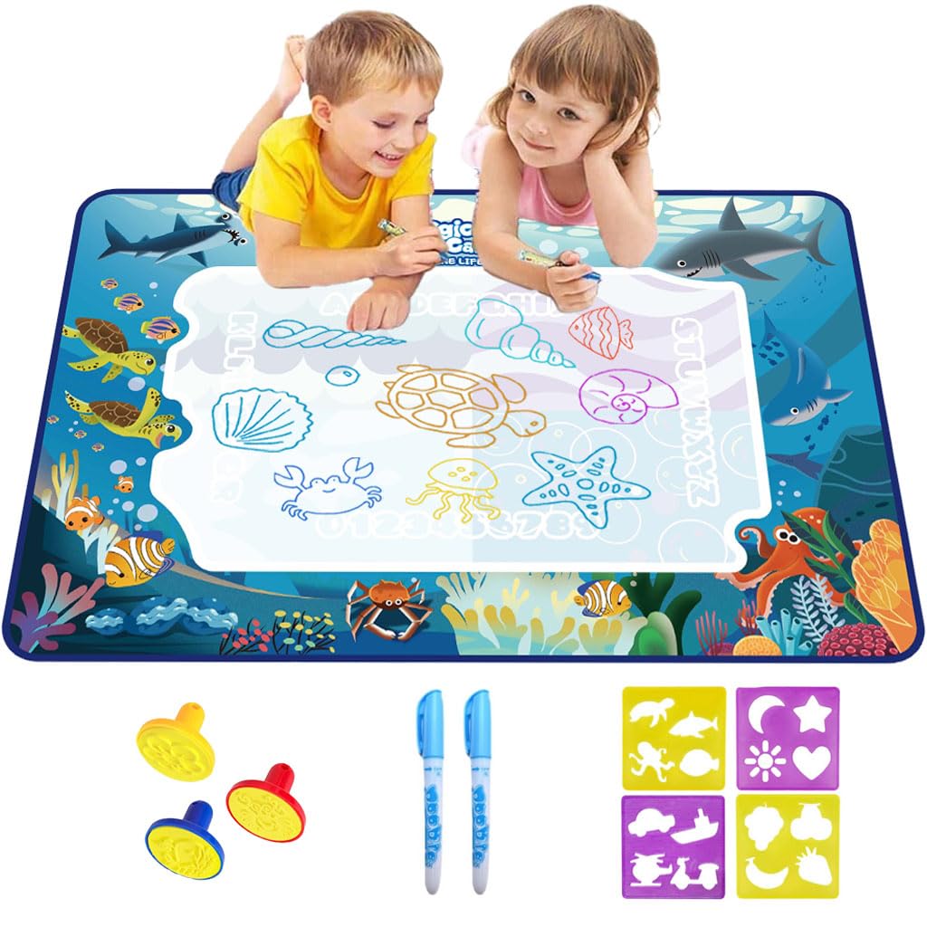 Magic Water Drawing Mat For Kids (Free Stencils & Roller)
