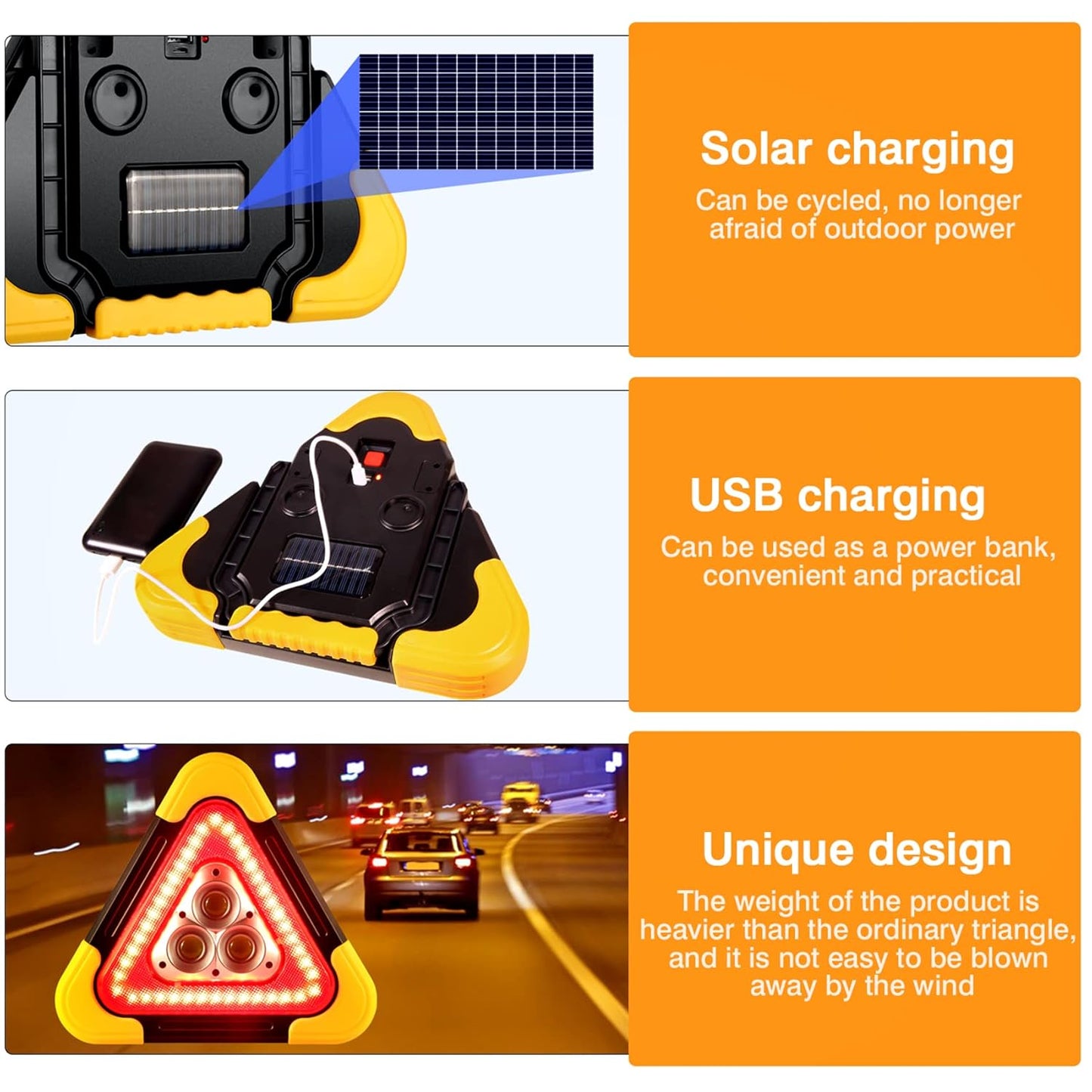 Solar LED Emergency Triangle – Safety Light for Vehicles