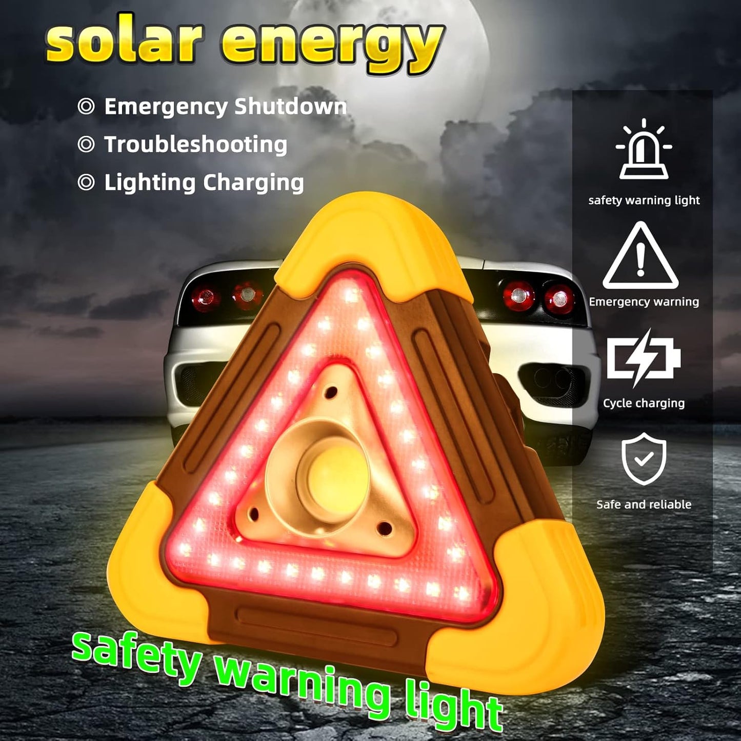 Solar LED Emergency Triangle – Safety Light for Vehicles