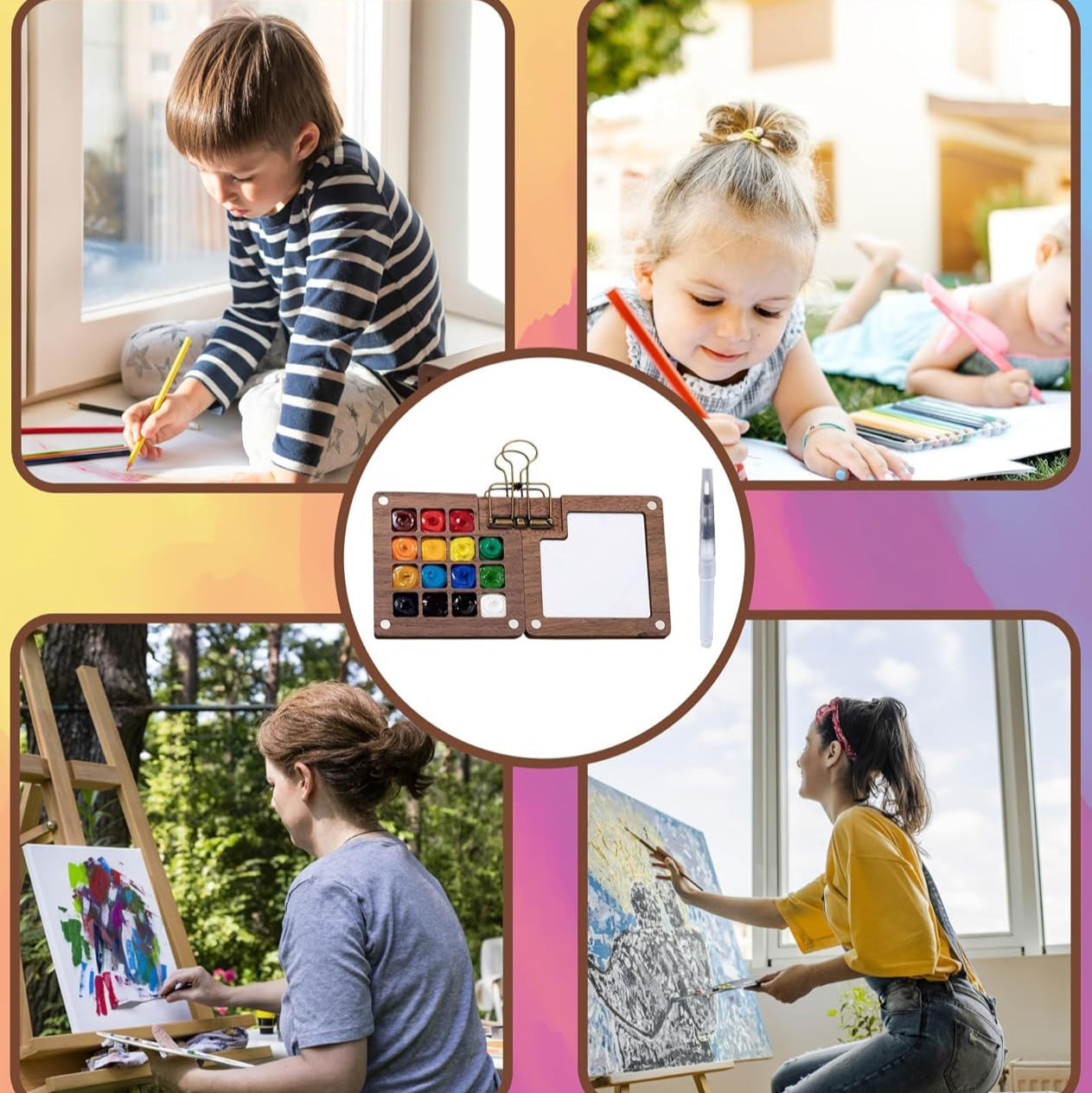Mini Wooden Water-Colour Paint Palette (15-Grid with clip)