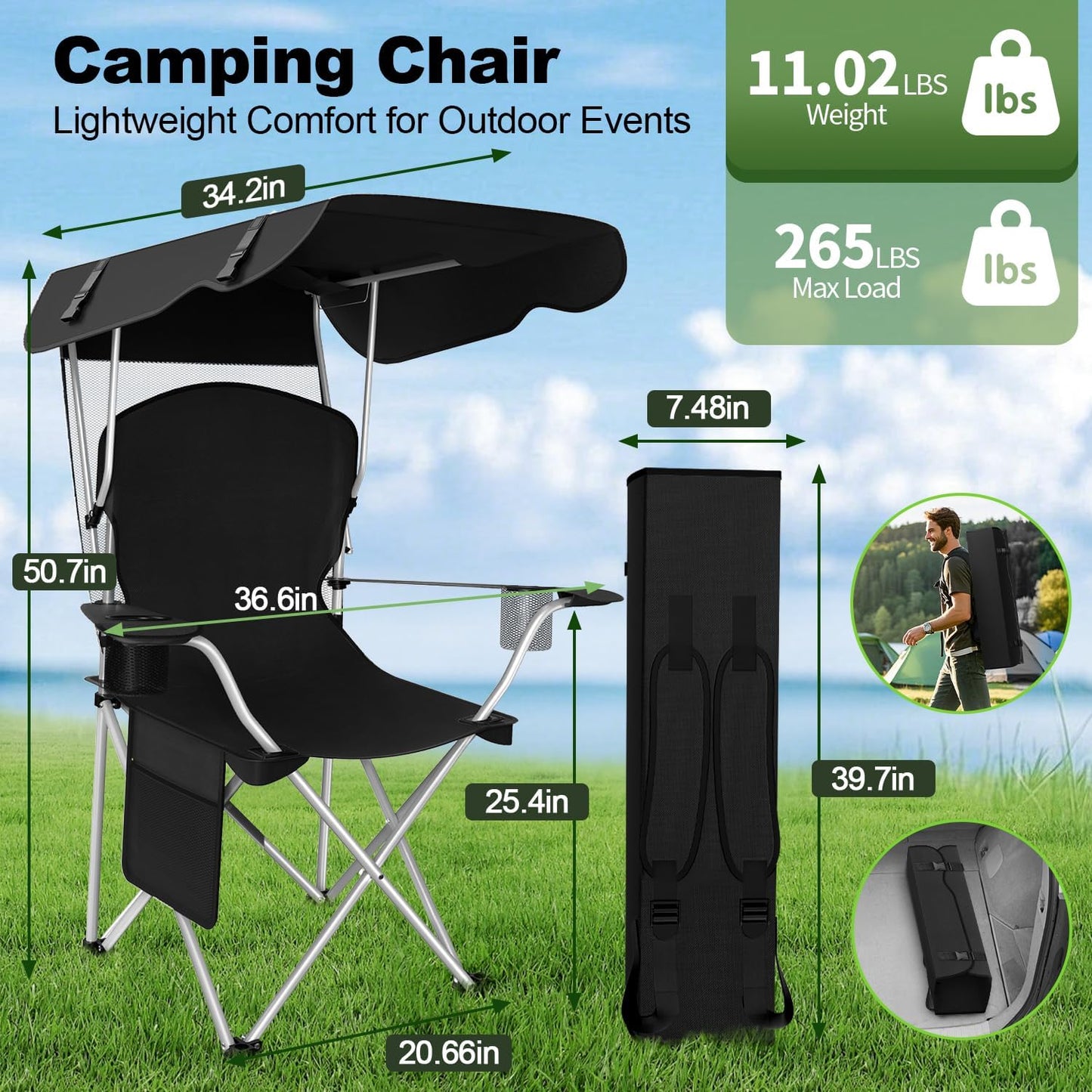 Folding Canopy Camping Chair With Sun Shade