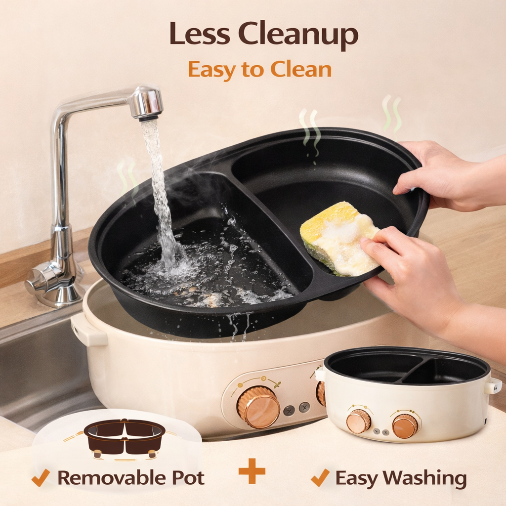 2 Compartment Non Stick Electric Hot Pot