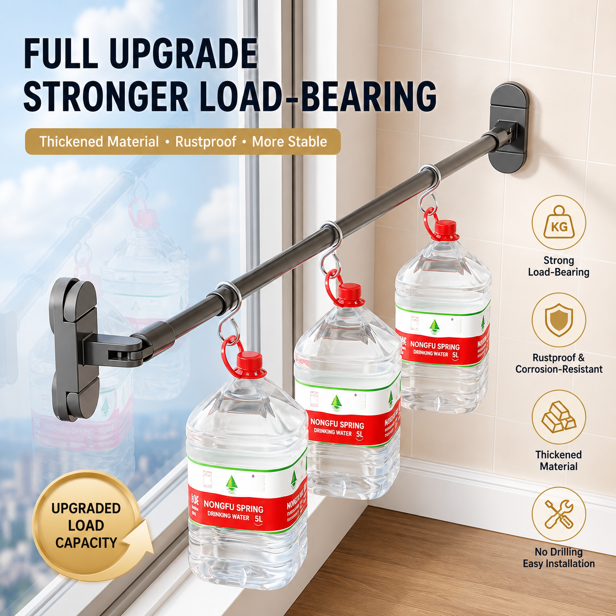 No-Drill Suction Cup Telescopic Drying Rod