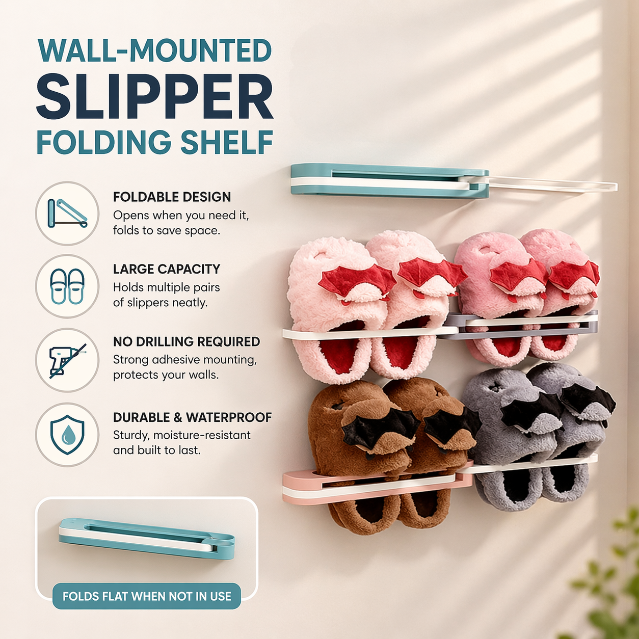 Wall-Mounted Slipper Storage Folding Shelf