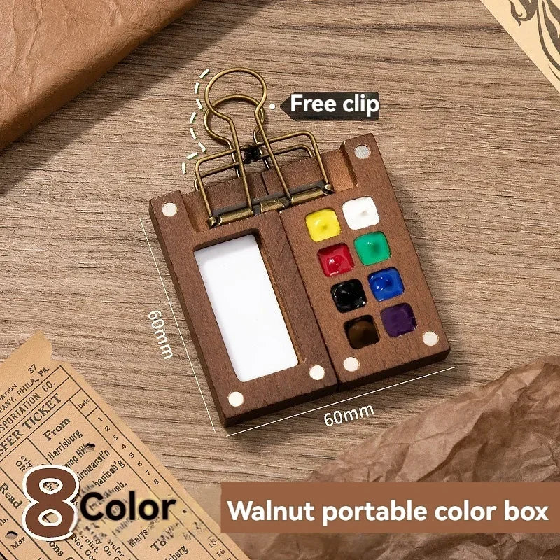 Mini Wooden Water-Colour Paint Palette (15-Grid with clip)