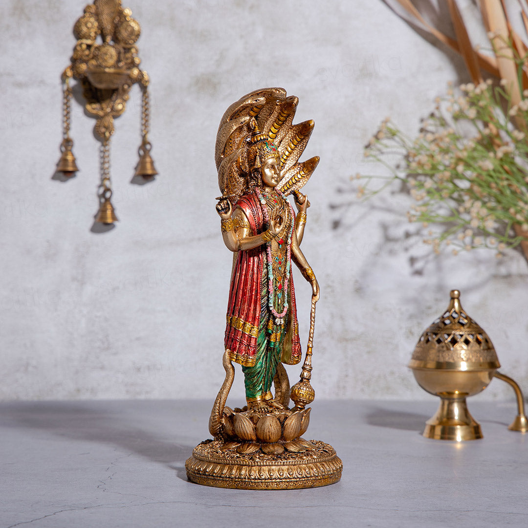 Lord Vishnu Standing Idol Antique Finish - 12 Inch
