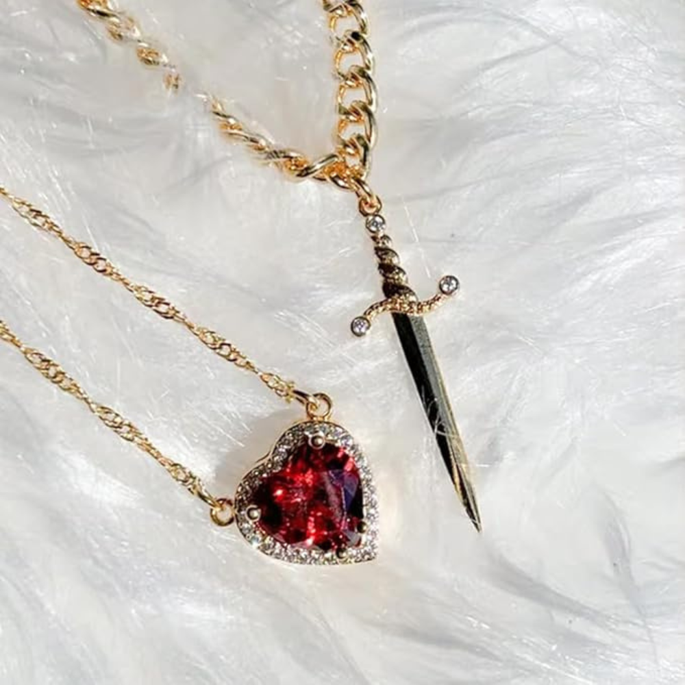 Heart & Sword Couple Necklace Set