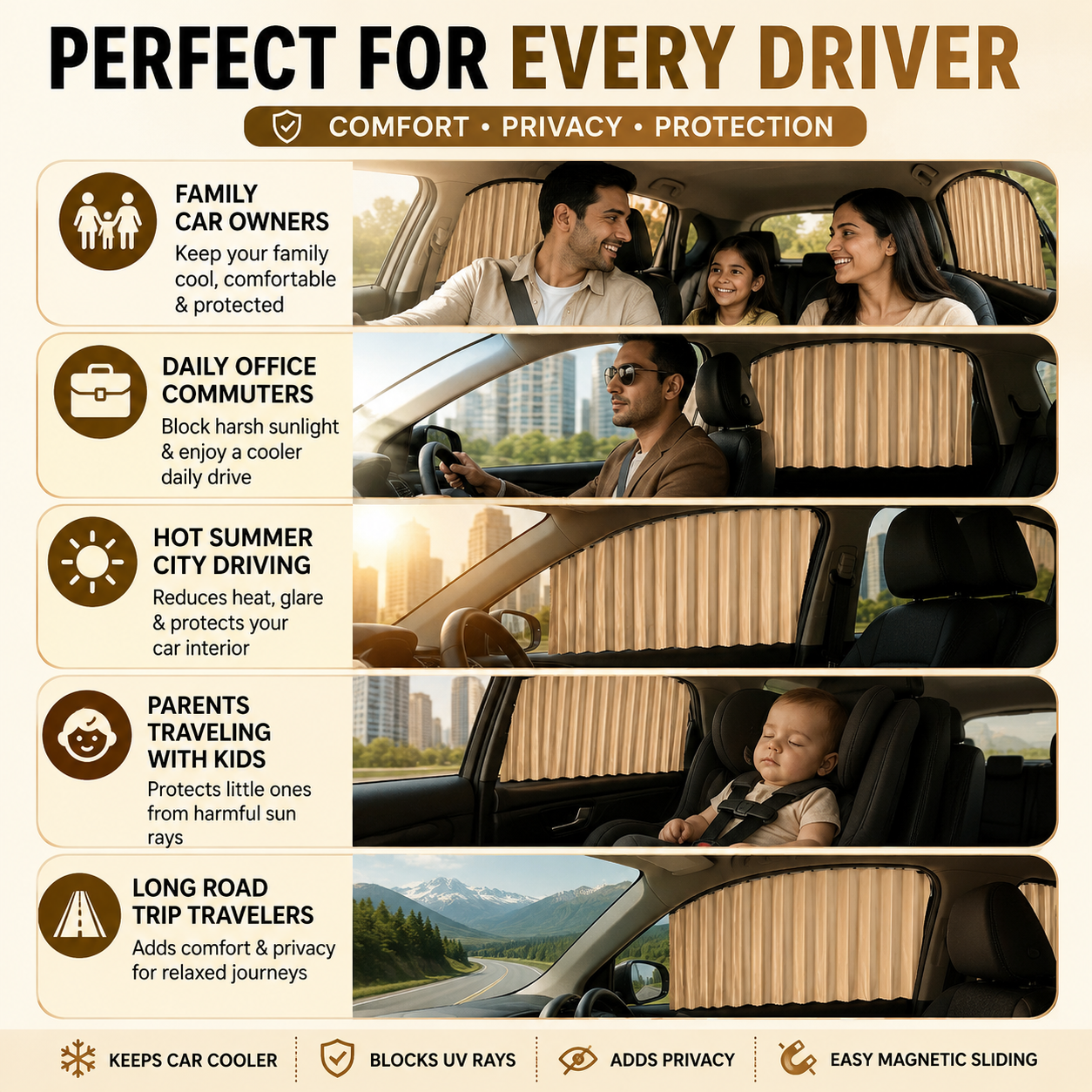 Magnetic Car Sun Shade Curtain (Set of 4)