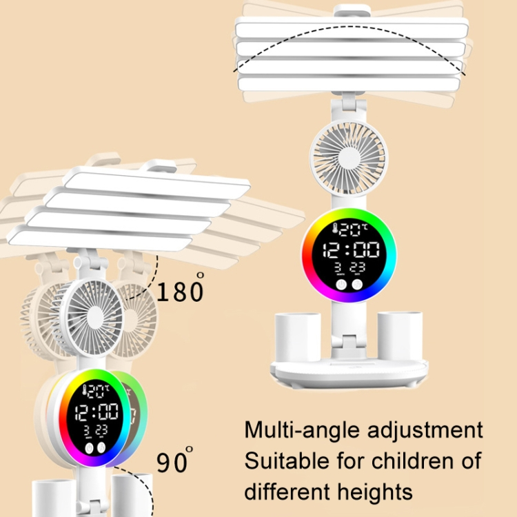 Rechargeable LED Desk Lamp With Digital Clock & Fan ( Pen Holder)