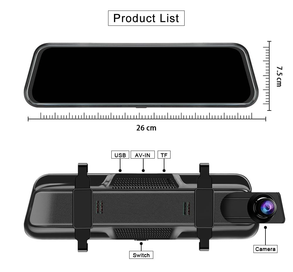 1080P HD Dash Camera Mirror For Car