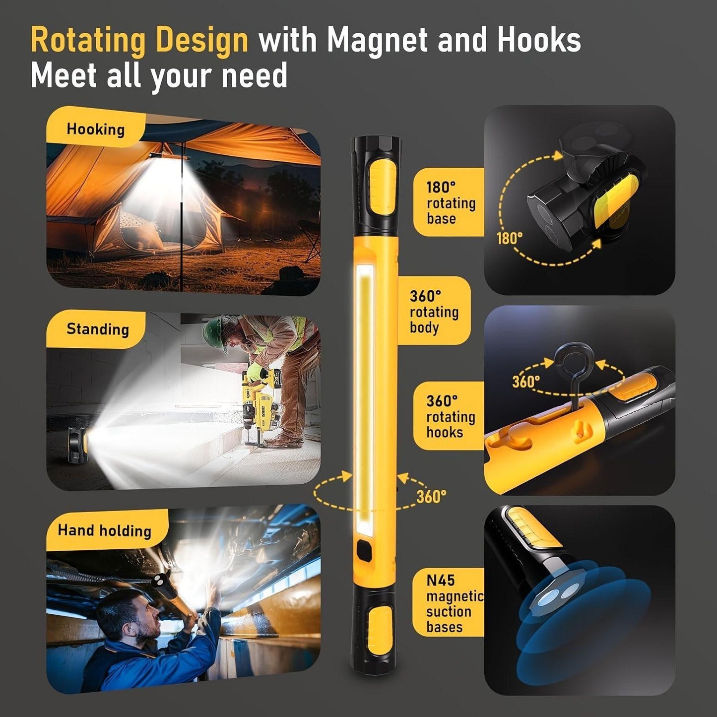 Multifunctional Magnetic Flashlight Rod With Powerbank