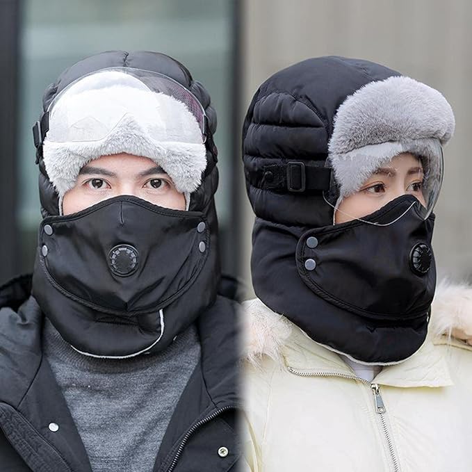 Winter Fur Face Mask With Goggles & Detachable Mask