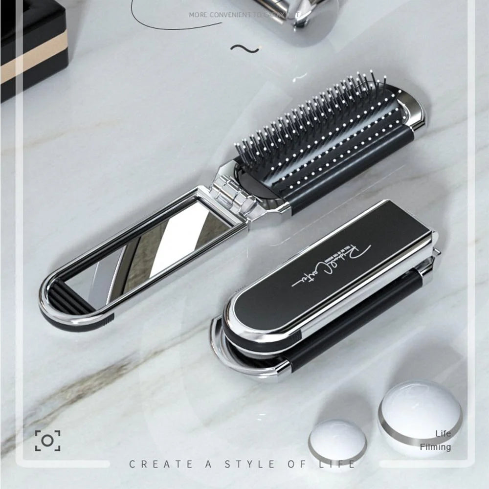 Foldable Hair Brush with Mirror