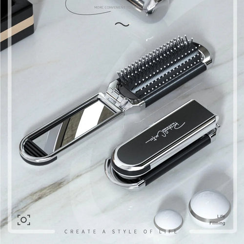 Foldable Hair Brush with Mirror