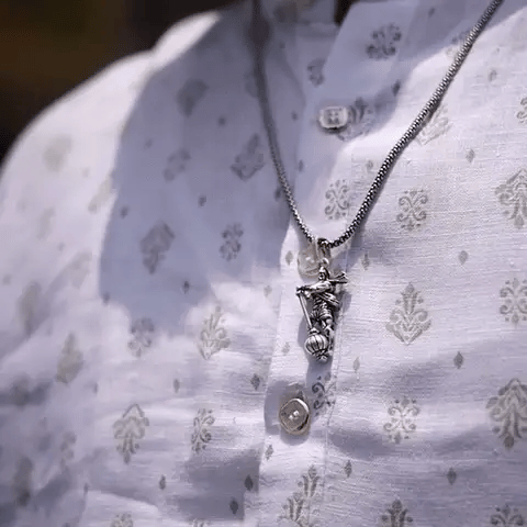 Hanumanji With Gada Silver Pendant Chain