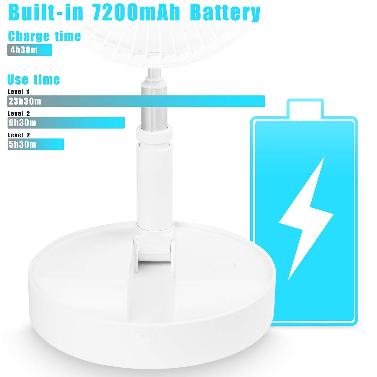 Folding Portable Retractable Floor Fan USB