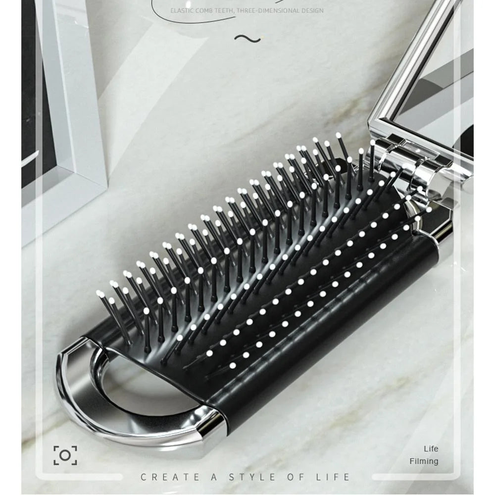 Foldable Hair Brush with Mirror
