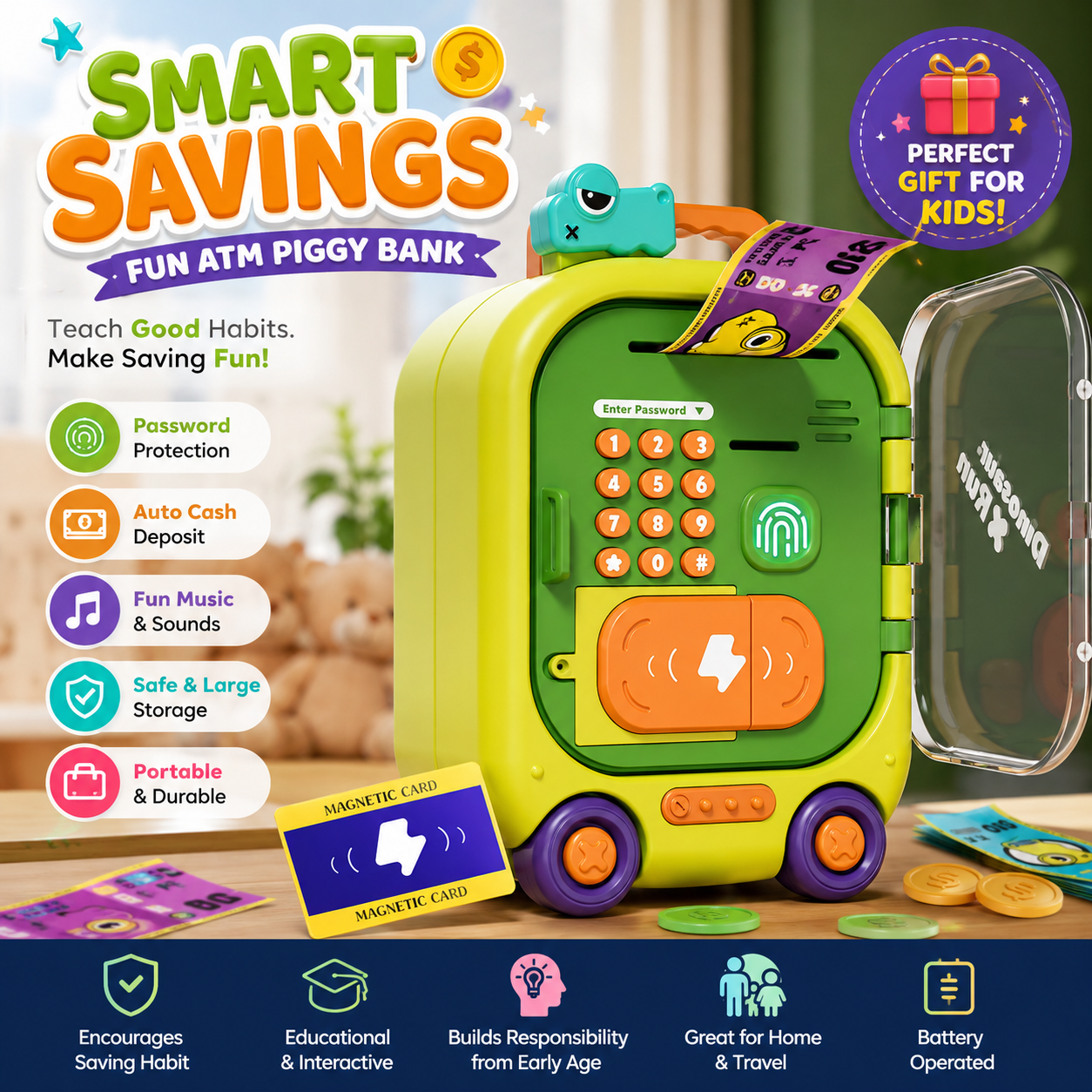 Kids ATM Machine Toy With Fingerprint Password