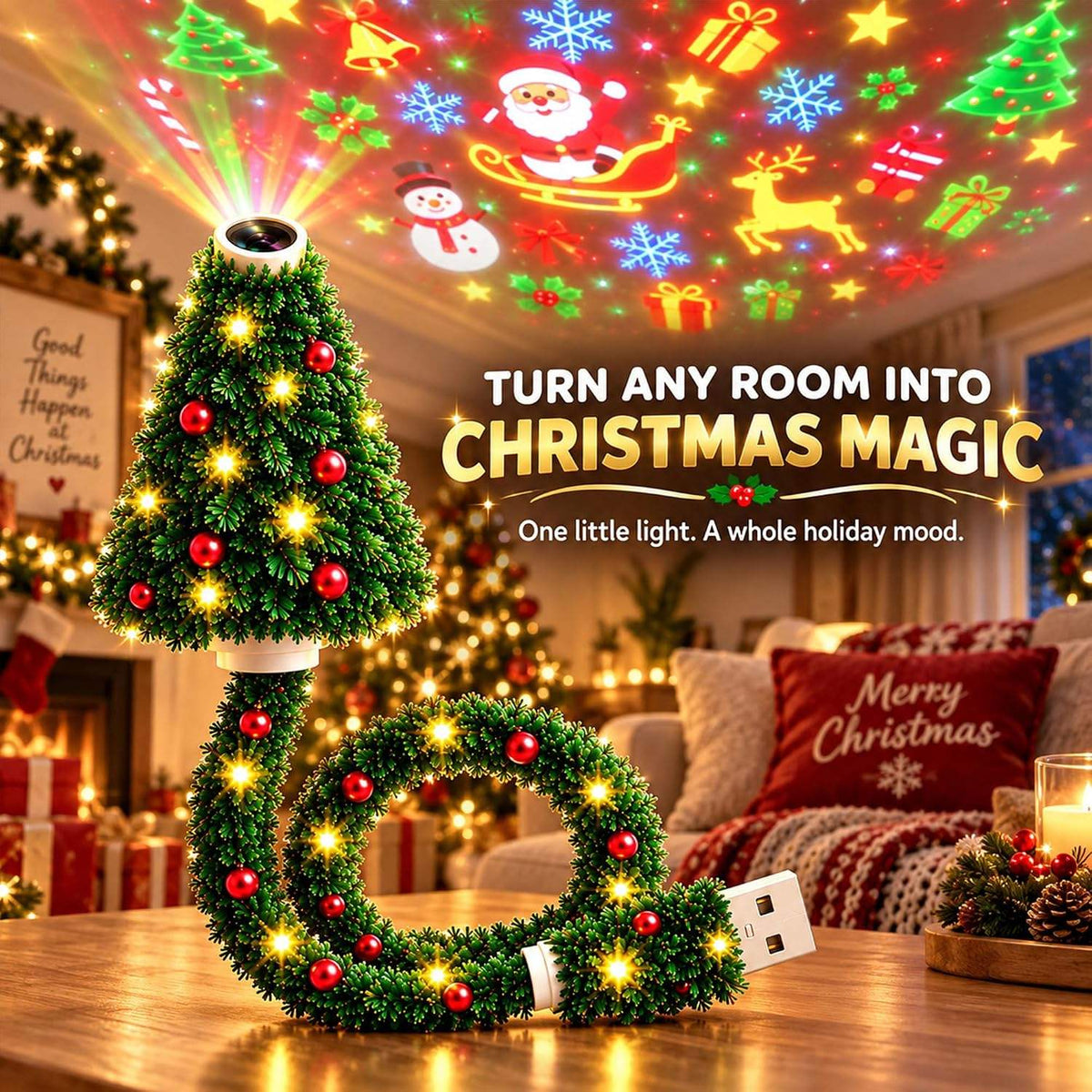 Flexible USB Christmas Tree LED Projector Light