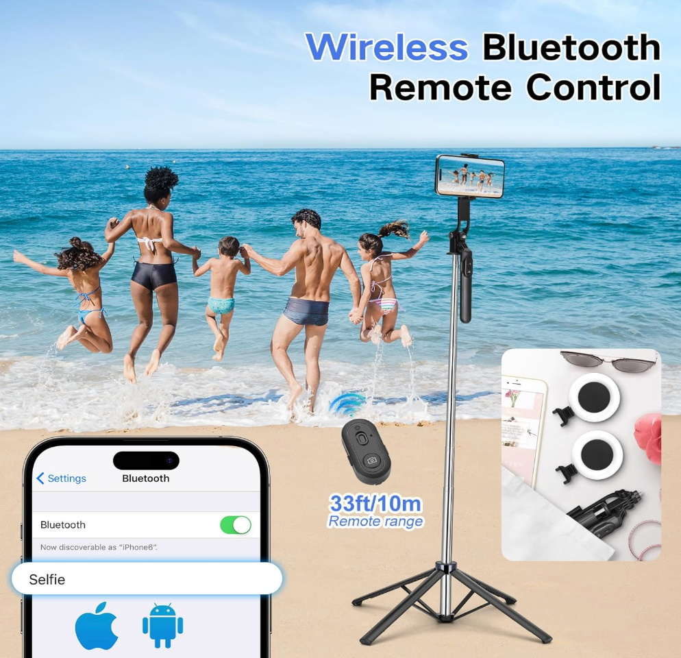 6FT 360° Creator Selfie Stick Tripod with Dual Ring Lights & Remote
