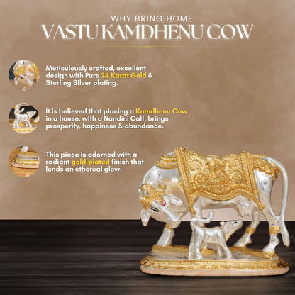 Kamdhenu Cow With Calf | 24k Gold & 999 Silver Plated