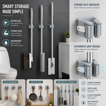 Wall Mounted Mop Organizer