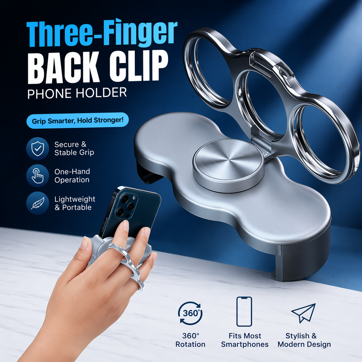 Three-Finger Back Clip Phone Holder