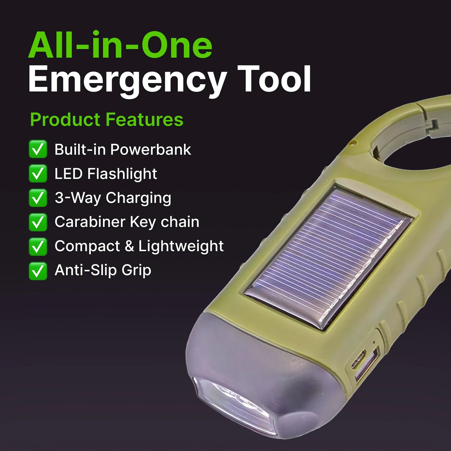 Solar Hand Crank Flashlight And Power Bank