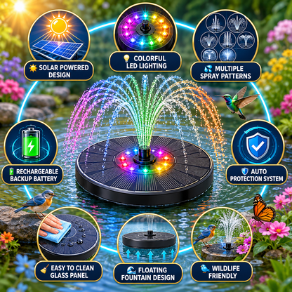 Portable Solar Pool Rotating Fountain With Light (7 colours)