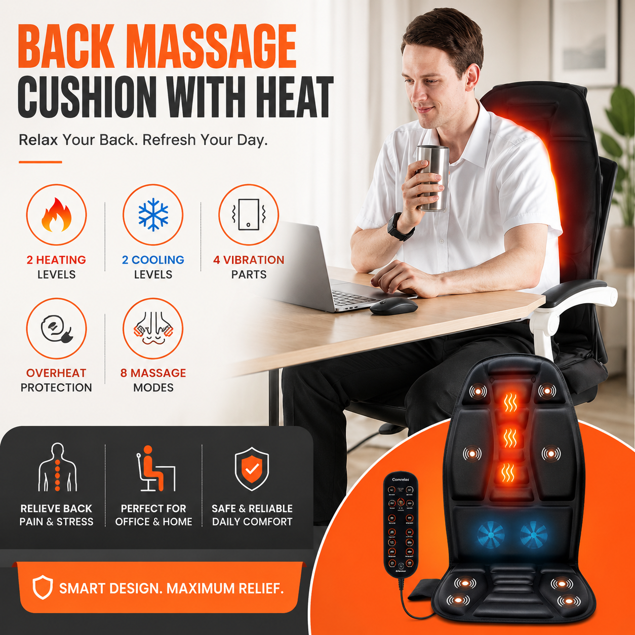 Massage Seat Cushion with Heat and Vibration (4 Modes )