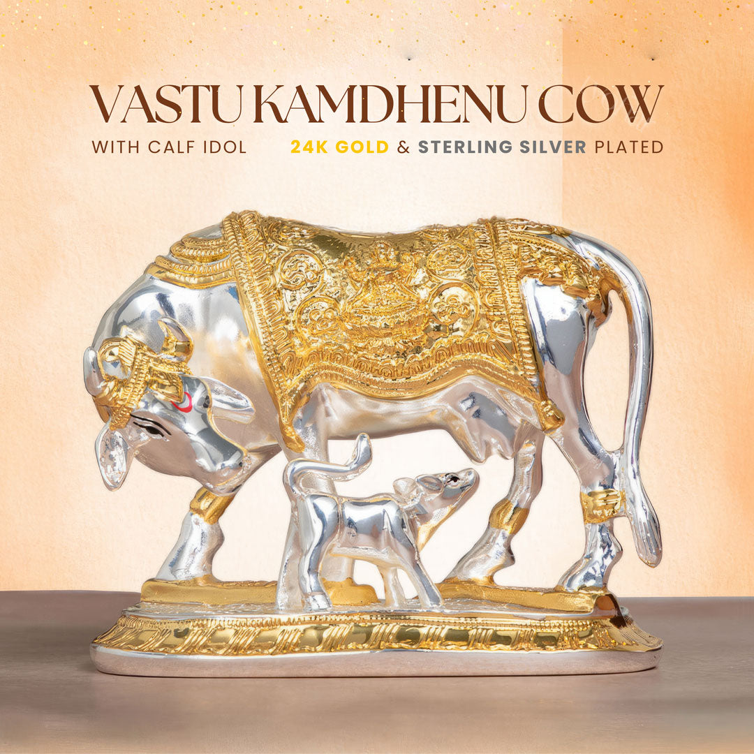 Kamdhenu Cow With Calf | 24k Gold & 999 Silver Plated