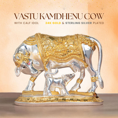 Kamdhenu Cow With Calf | 24k Gold & 999 Silver Plated