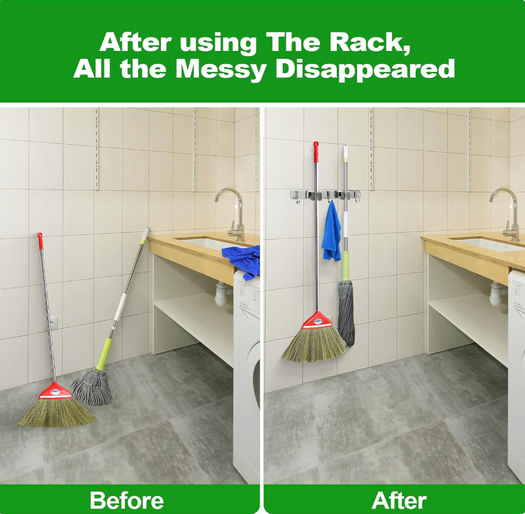 Wall Mounted Stainless Steel Mop Broom Holder