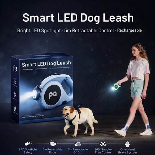 Retractable LED Dog Leash with Flashlight