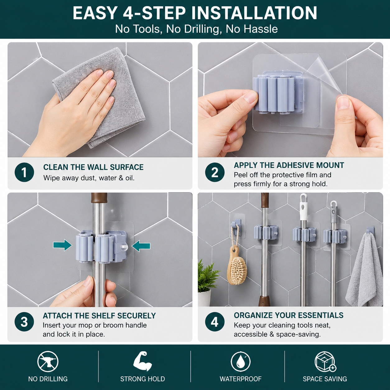 Wall Mounted Mop Organizer