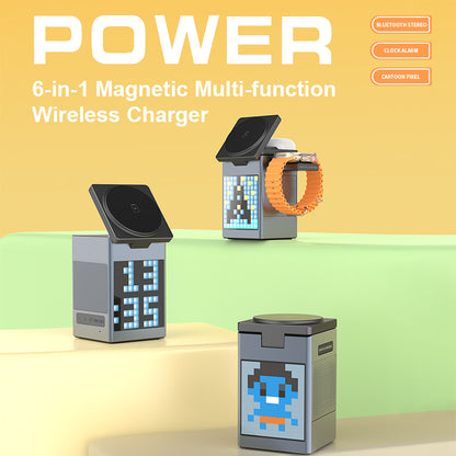 6-IN-1 MAGNETIC WIRELESS CHARGER WITH BLUETOOTH SPEAKER & ALARM CLOCK