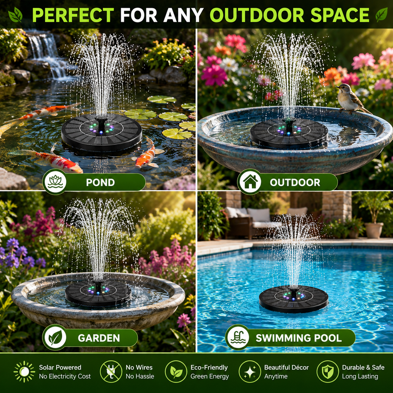 Portable Solar Pool Rotating Fountain With Light (7 colours)