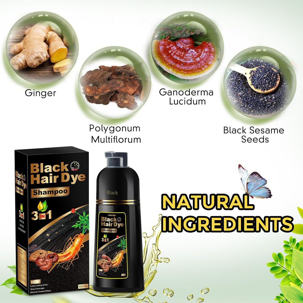 3- IN 1 Instant Black Herbal Hair Dye Shampoo (100 ml)