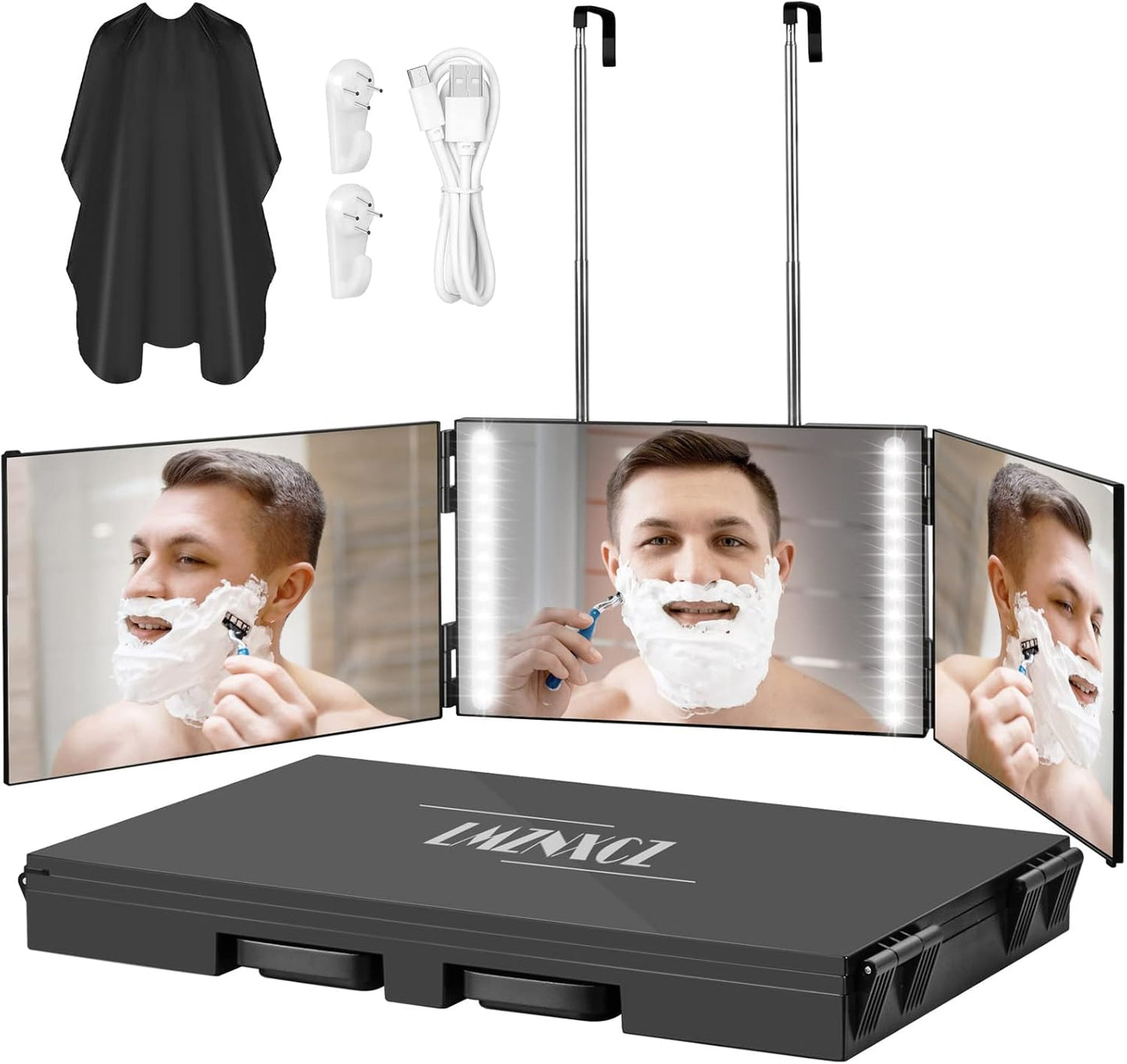 Trifold Adjustable Hanging Mirror With LED Light