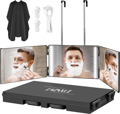 Trifold Adjustable Hanging Mirror With LED Light