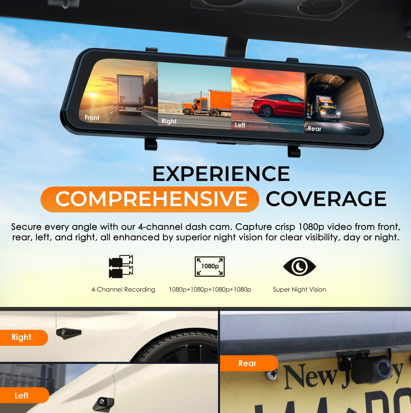 1080P HD Dash Camera Mirror For Car