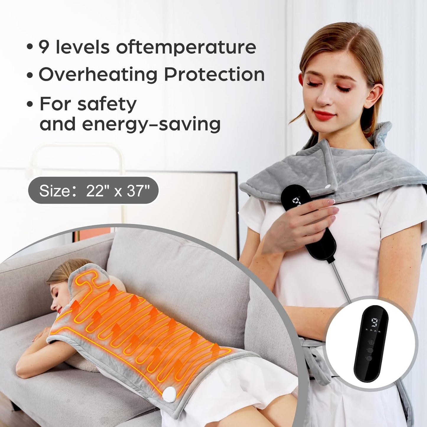 Electric Heating Pad for Neck, Shoulder & Back Pain with Temperature Control