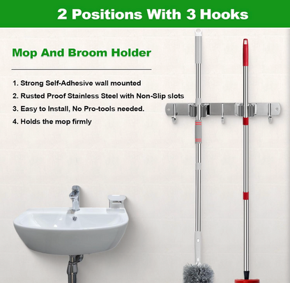Wall Mounted Stainless Steel Mop Broom Holder