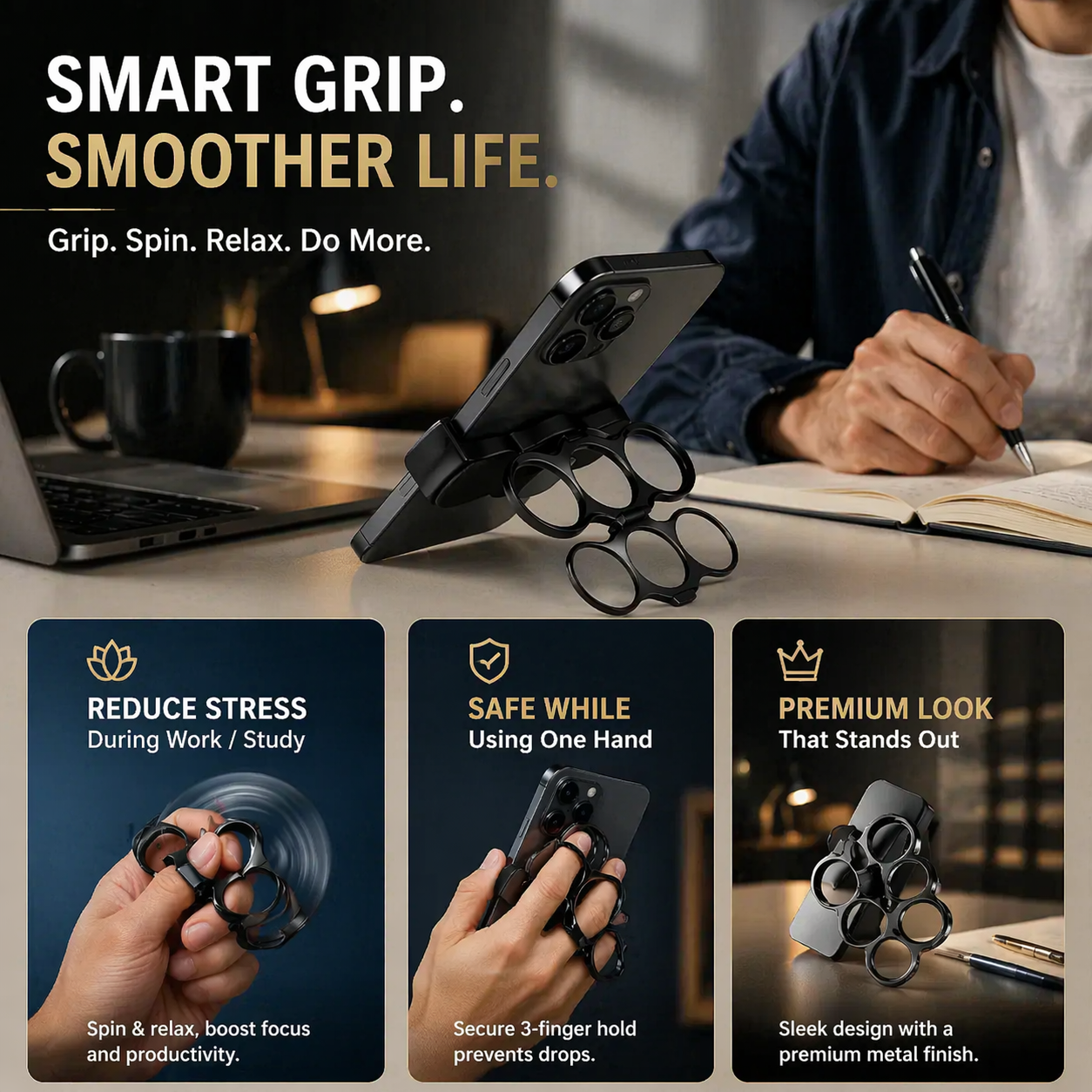 Three-Finger Back Clip Phone Holder