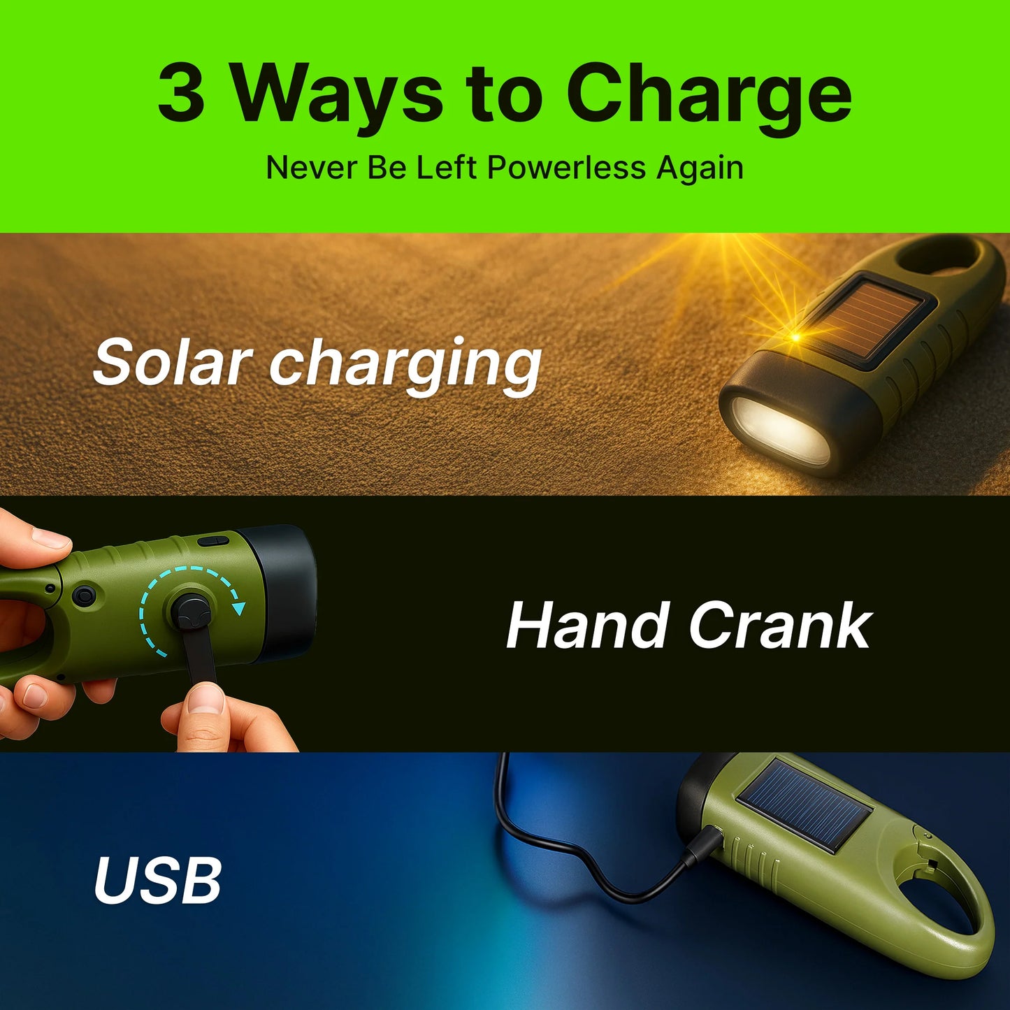 Solar Hand Crank Flashlight And Power Bank