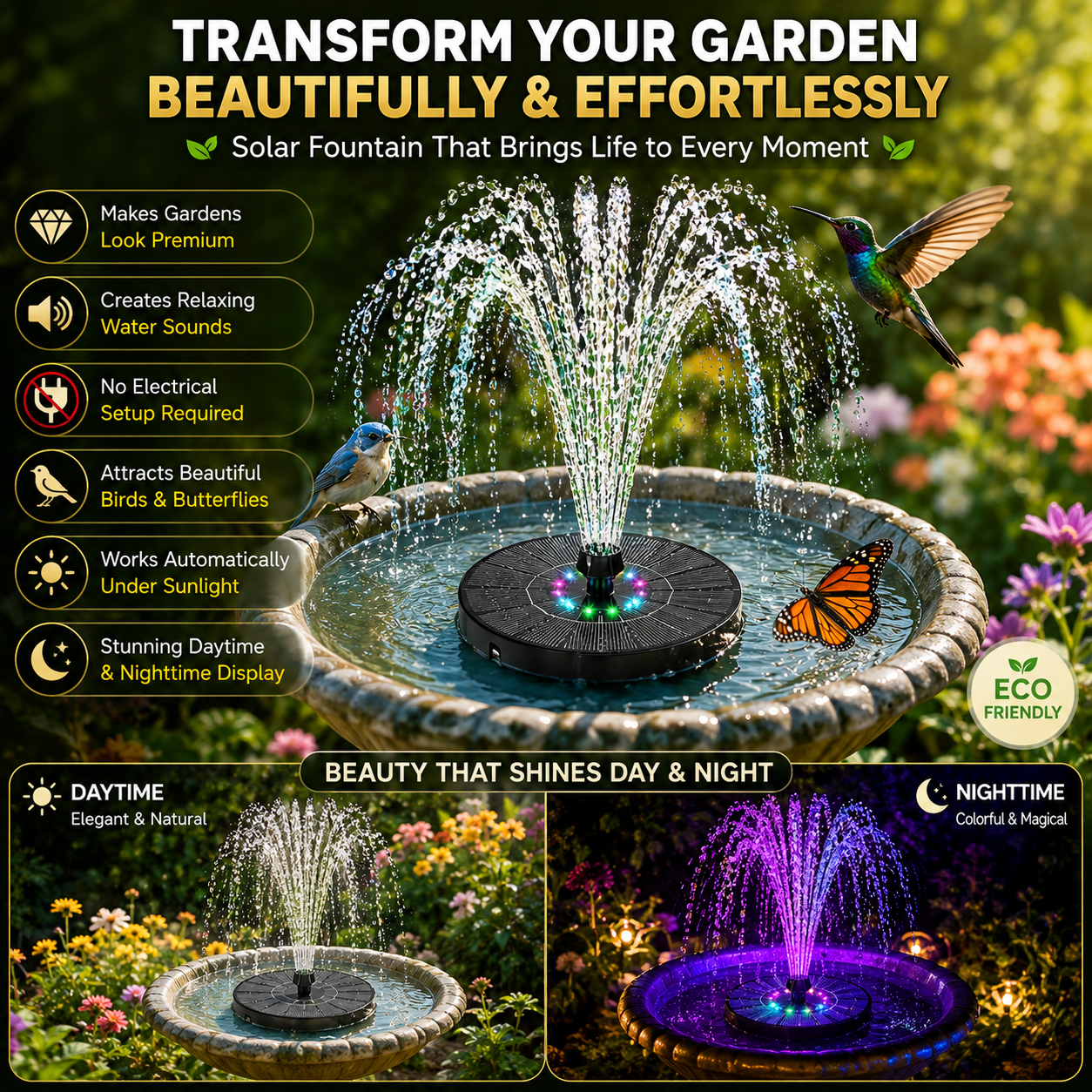 Portable Solar Pool Rotating Fountain With Light (7 colours)