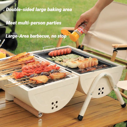 Portable Folding Dual-Sided Charcoal BBQ Grill