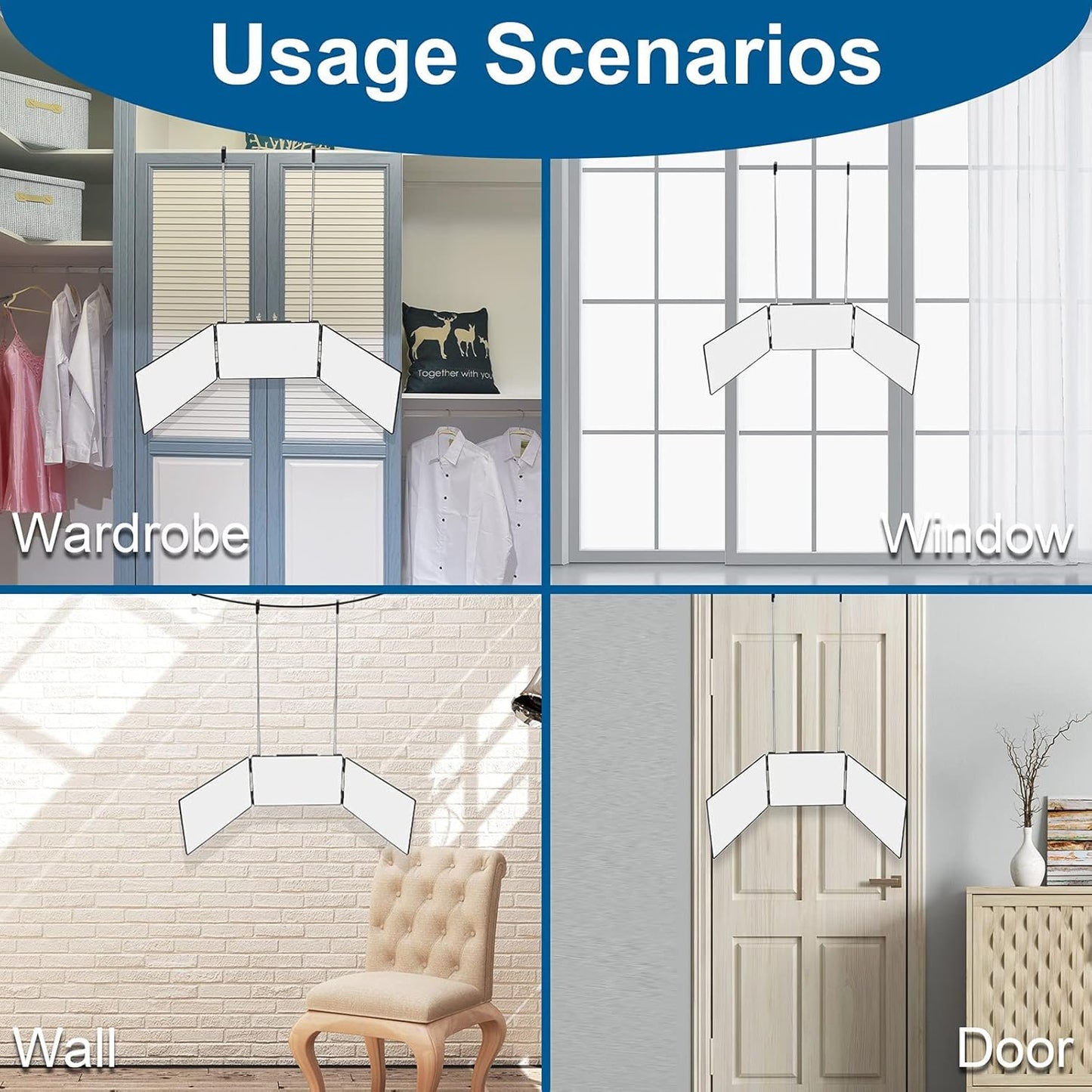 Trifold Adjustable Hanging Mirror With LED Light